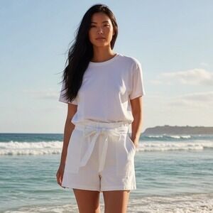 BB Dakota Steve Madden Shorts Women M White Paperbag Waist Coastal Quiet Luxury